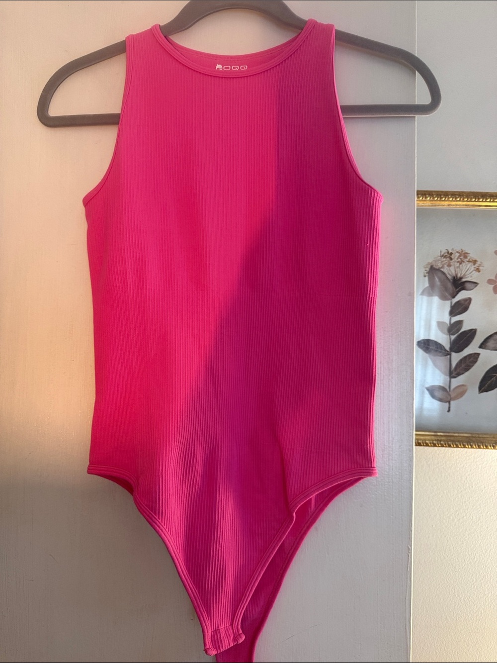 Ladies hot pink Ribbed One-Piece Bodysuit